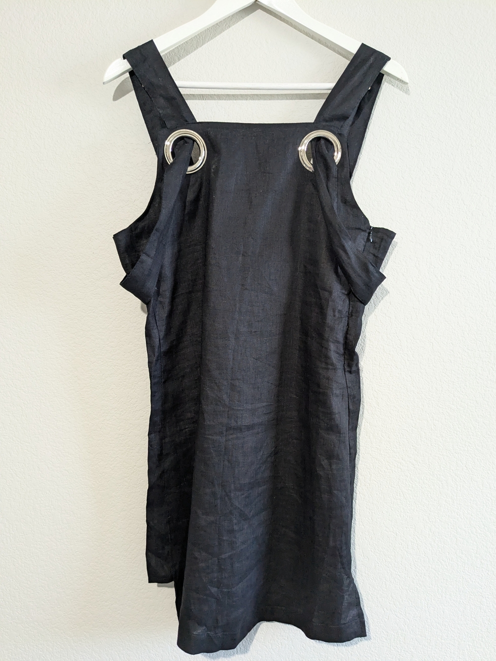 Free People X Style Mafia Collab Unique Black Linen Ring-Detail Shift Dress S